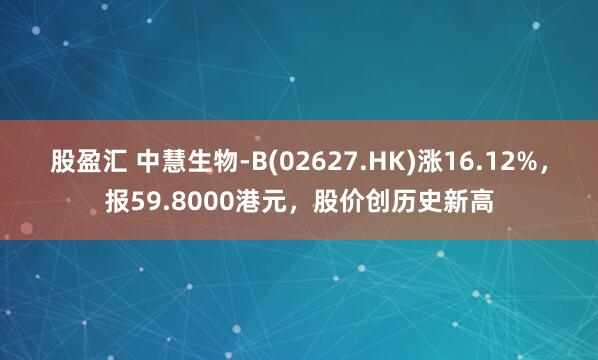 股盈汇 中慧生物-B(02627.HK)涨16.12%，报59.8000港元，股价创历史新高