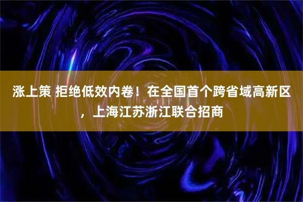 涨上策 拒绝低效内卷！在全国首个跨省域高新区，上海江苏浙江联合招商